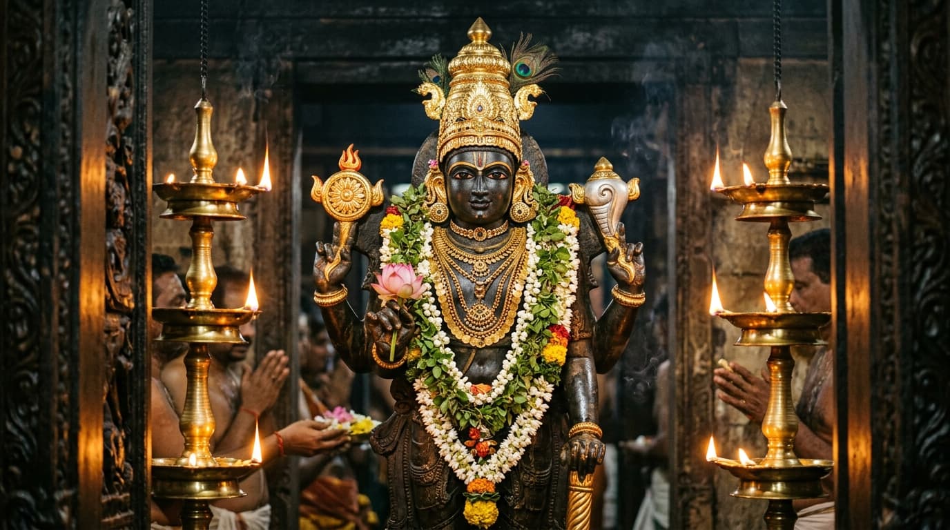 Artistic representation of Chaturbāhu Mahavishnu worshipped as Guruvayurappan